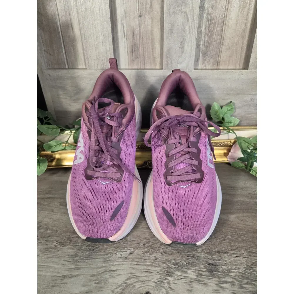 Hoka Bondi 8 Women's Running Shoes Purple Pink White US 8.5B Athletic Sneakers